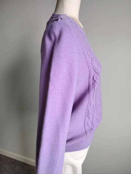 Talbots Lambswool Blend Cable Knit Sweater Lilac Purple Pastel Classic Size LPet - Picture 7 of 14